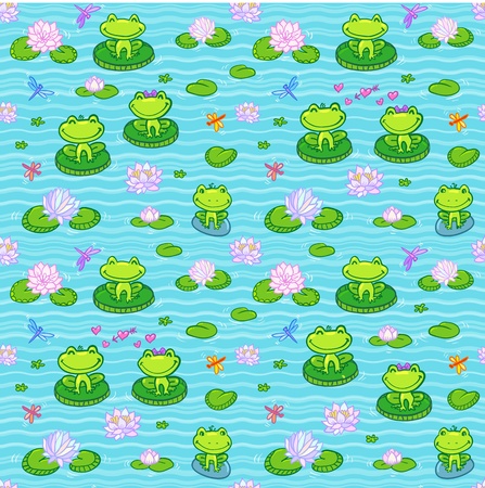 Little green frogs in cartoon styleのイラスト素材
