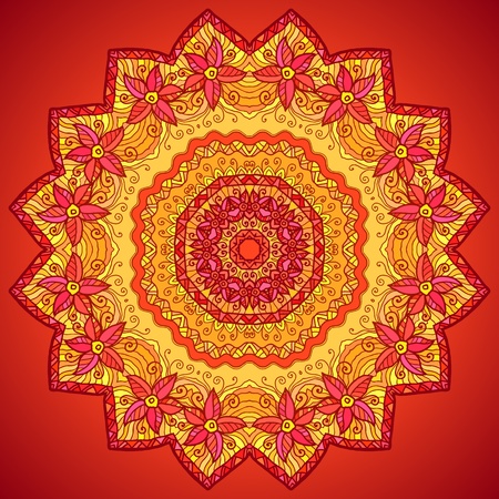 Red ornate flowers lacy vector circle patternのイラスト素材