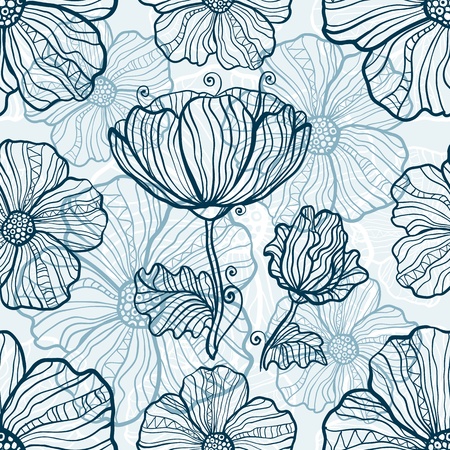Monochromatic poppy flowers seamless patternのイラスト素材