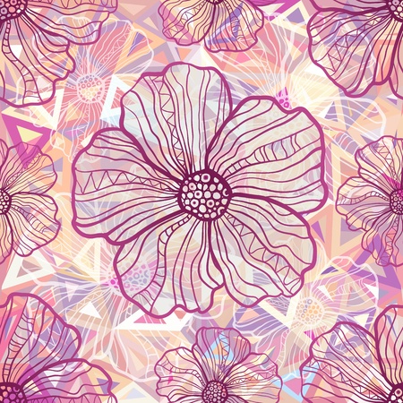 Ornate pink flowers on abstract trianglesのイラスト素材