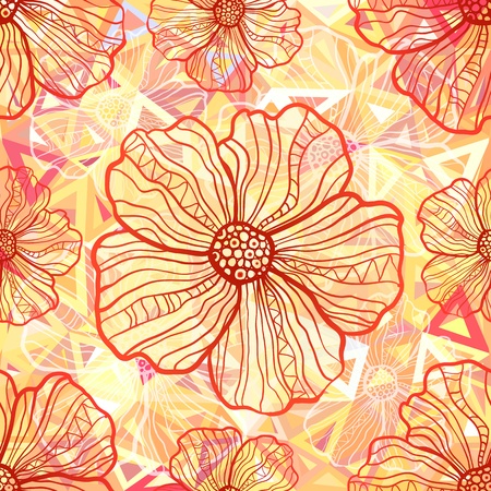 Ornate orange flowers on abstract trianglesのイラスト素材