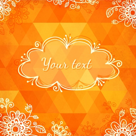 Orange triangles with doodle flowersのイラスト素材