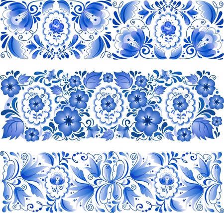 Russian traditional blue vector ornament in gzhel styleのイラスト素材