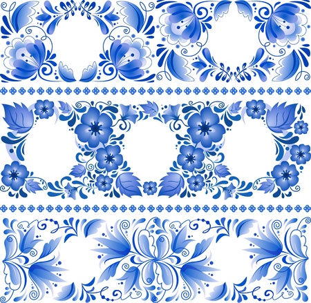 Russian traditional blue vector ornament in gzhel styleのイラスト素材