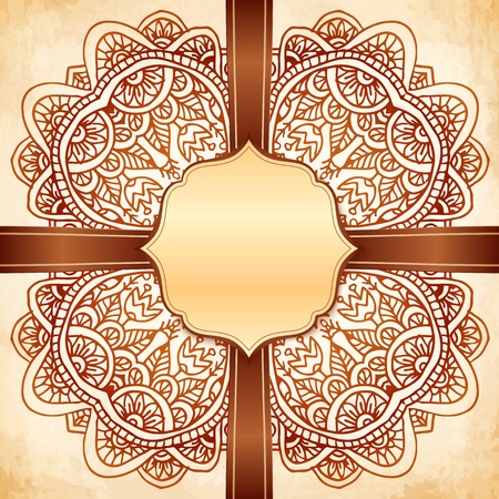 Ornate vector vintage background with brown ribbon and beige labelのイラスト素材