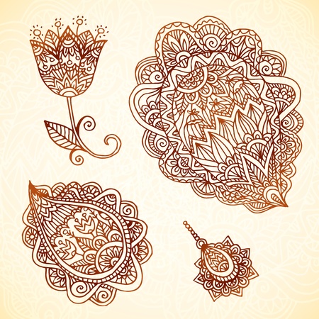 Ornate vintage vector lacy elements in Indian mehndi styleのイラスト素材