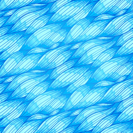 Blue hair doodle waves vector seamless patternのイラスト素材