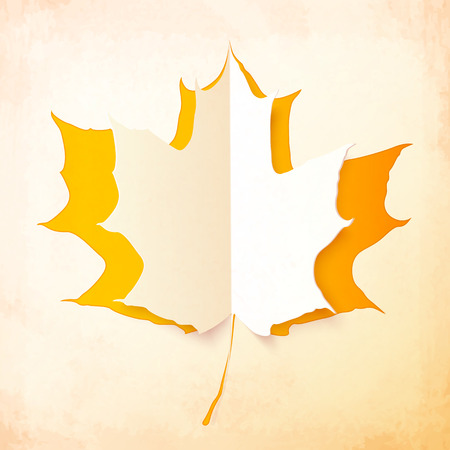 Cutout paper autumn vector leaf with grunge textureのイラスト素材