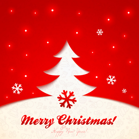 Red cutout paper vector christmas tree greeting card with signのイラスト素材
