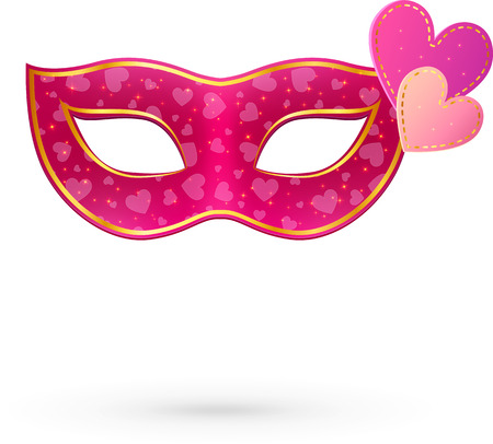 Pink vector carnival mask with hearts and shadowのイラスト素材