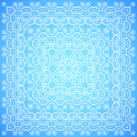 Ornate lacy blue and white vector shawl ornamentのイラスト素材