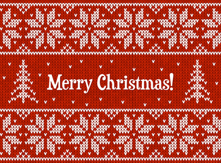 Red and white Christmas knit, vector greeting cardのイラスト素材