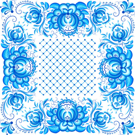 Ornate vector floral frame in traditional Russian style Gzhelのイラスト素材