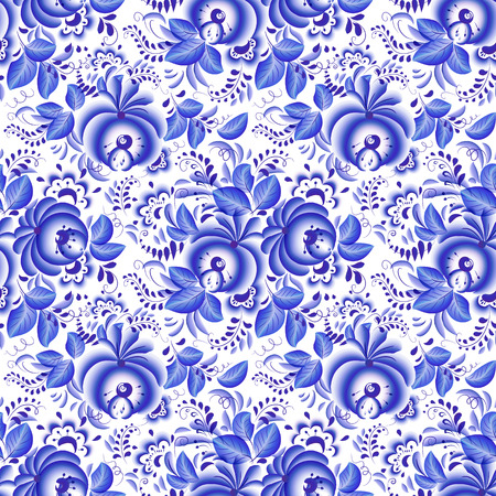 Ornate blue and white floral vector seamless patternのイラスト素材