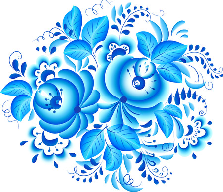 Abstract floral vector isolated element in gzhel styleのイラスト素材