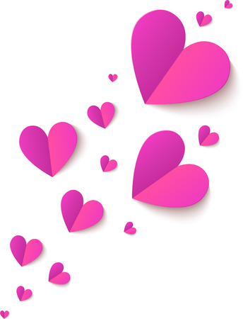 Pink cutout paper folded vector realistic heartsのイラスト素材
