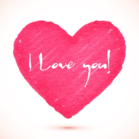 Bright pink marker textured vector heart with love signのイラスト素材