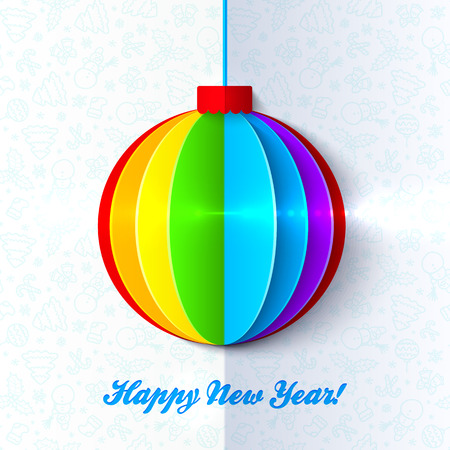 Rainbow shining colorful Christmas ball light greeting cardのイラスト素材