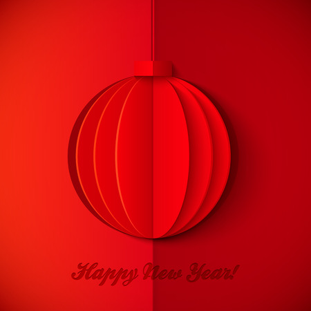 Red origami paper vector New Year ball greeting cardのイラスト素材