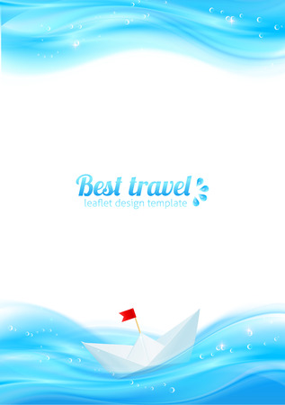 Abstract vector realistic water with paper boatのイラスト素材