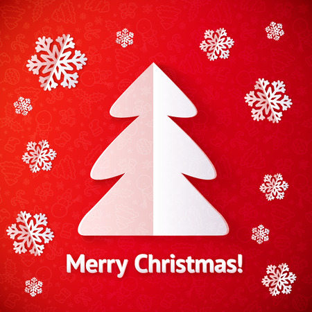 White paper cut out Christmas tree vector greeting cardのイラスト素材