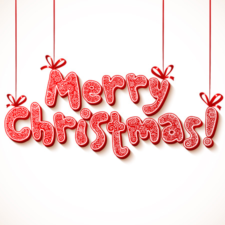 Ornate merry christmas red vector sign with ribbonsのイラスト素材