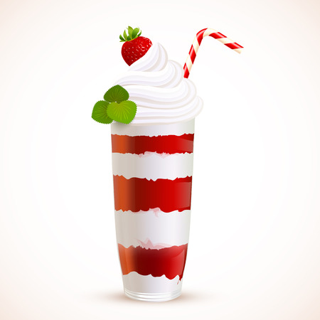 Strawberry icecream sliced dessert cocktail, vector illustrationのイラスト素材