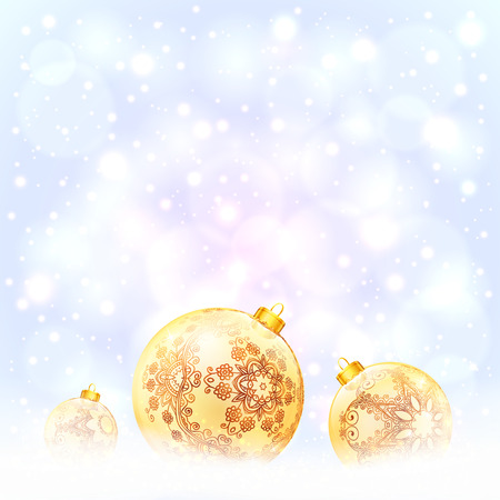 Ornate golden Christmas balls on shining blue backgroundのイラスト素材