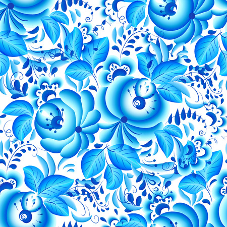 Ornate blue and white vector floral seamless patternのイラスト素材