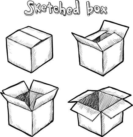 Hand-drawn vector open box, set for animationのイラスト素材