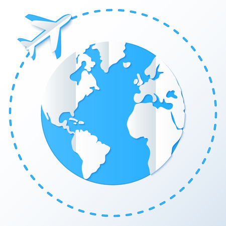 Paper plane flying around planet, vector illustrationのイラスト素材