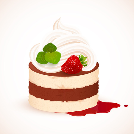 Tiramisu vector cake with cream and strawberryのイラスト素材