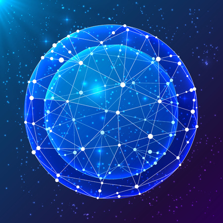 Blue abstract shining triangle grid cosmic vector ballのイラスト素材