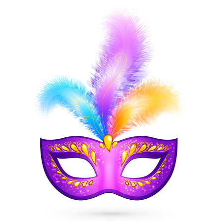 Violet bright carnival mask with realistic feathersのイラスト素材