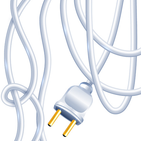 White electric plug and cables, vector illustrationのイラスト素材