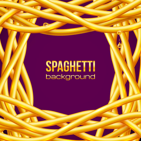 Vector yellow oily spaghetti frame on purple backgroundのイラスト素材
