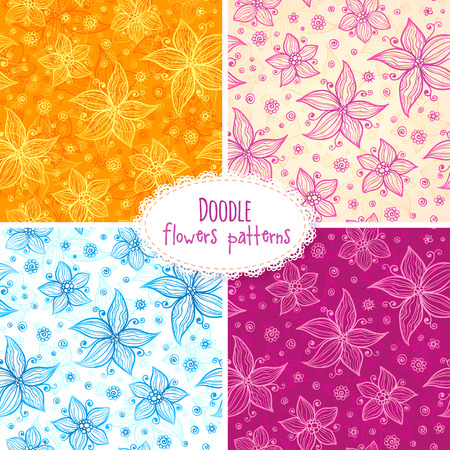 Hand drawn flower seamless patterns vector setのイラスト素材