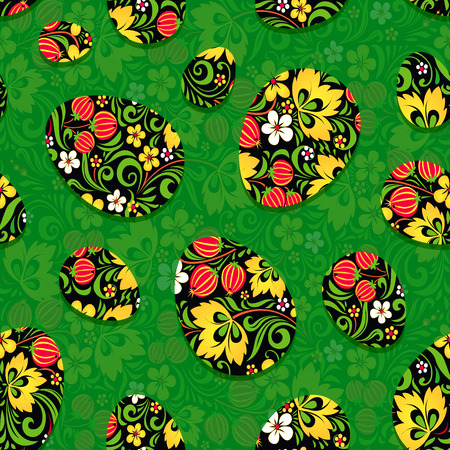 Easter eggs in russian Hohloma style, vector seamless patternのイラスト素材