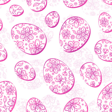 Pink floral ornate eggs vector seamless patternのイラスト素材