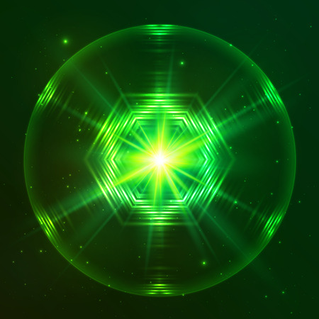 Green shining lights space techno vector sphereのイラスト素材