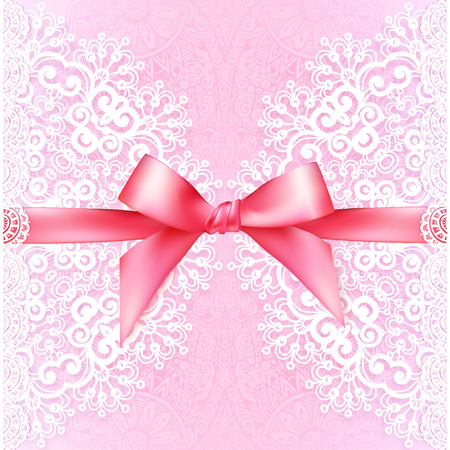 Vintage wedding card template with pink bowのイラスト素材