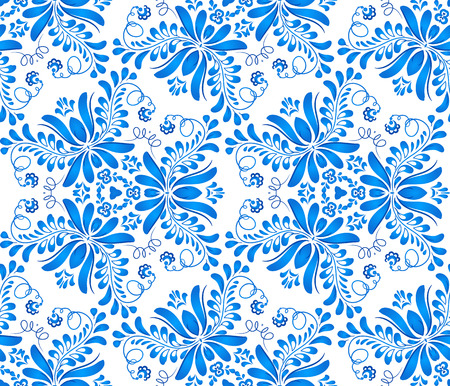 Blue floral seamless pattern in Russian gzhel styleのイラスト素材