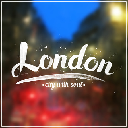 White calligraphy London sign on blurred photoのイラスト素材