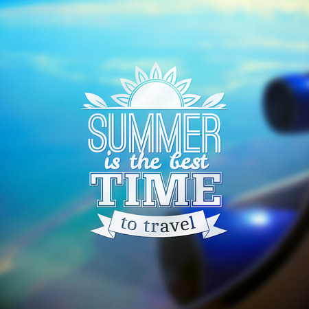 Summer travel vector typography design on blurred flight photoのイラスト素材