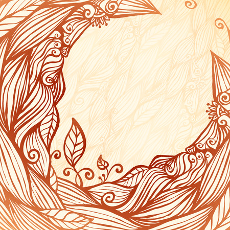 Vintage doodle leaves ornate circle frameのイラスト素材