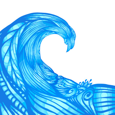Blue ornate doodle wave, vector backgroundのイラスト素材