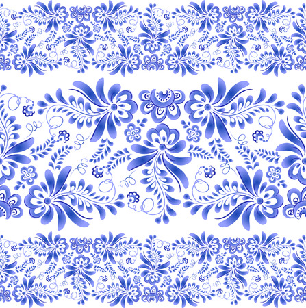 Blue floral ornament in Russian gzhel styleのイラスト素材