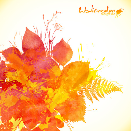 Watercolor painted autumn leaves vector backgroundのイラスト素材