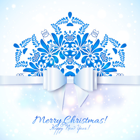 Blue Christmas greeting card with bowのイラスト素材