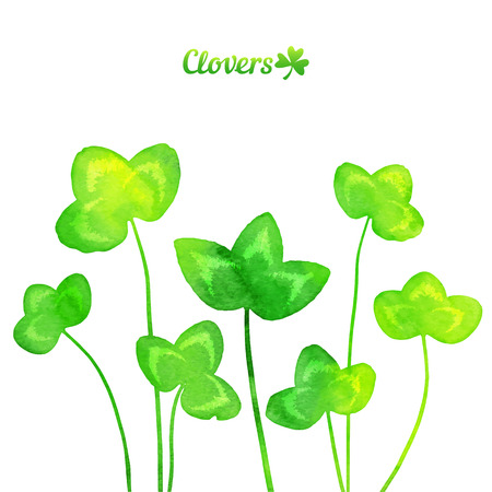 Green watercolor painted summer clover leaves backgroundのイラスト素材